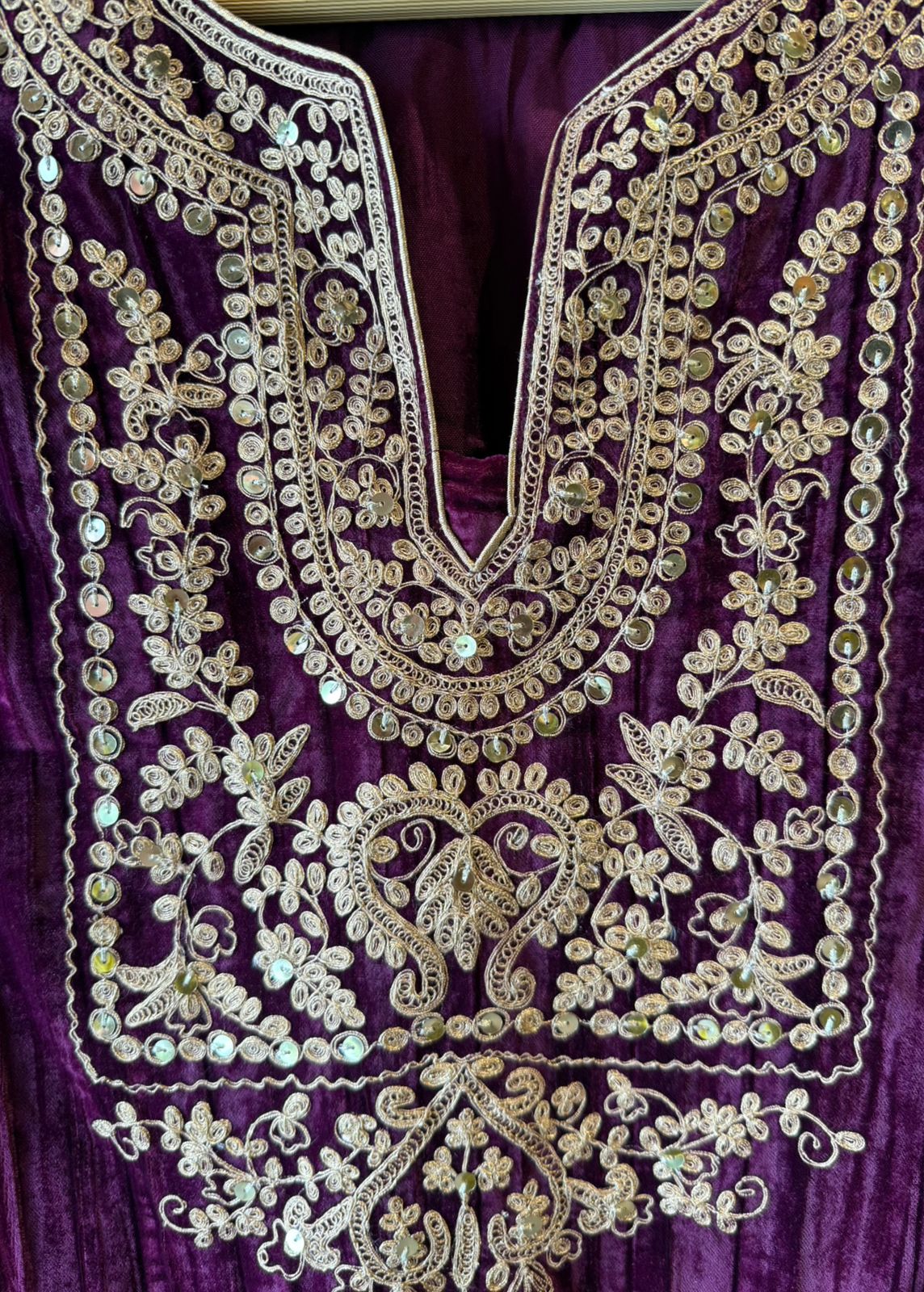 Deep purple velvet kurta set